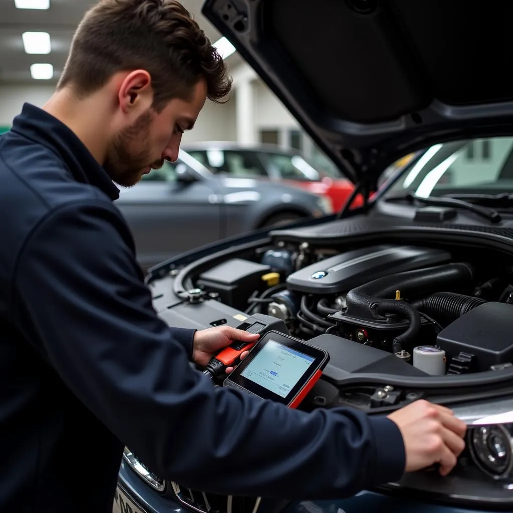 BMW Mechanic Inspecting Blower Motor