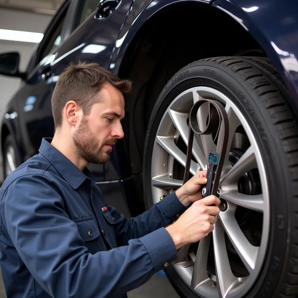 BMW Mechanic Inspecting Serpentine Belt