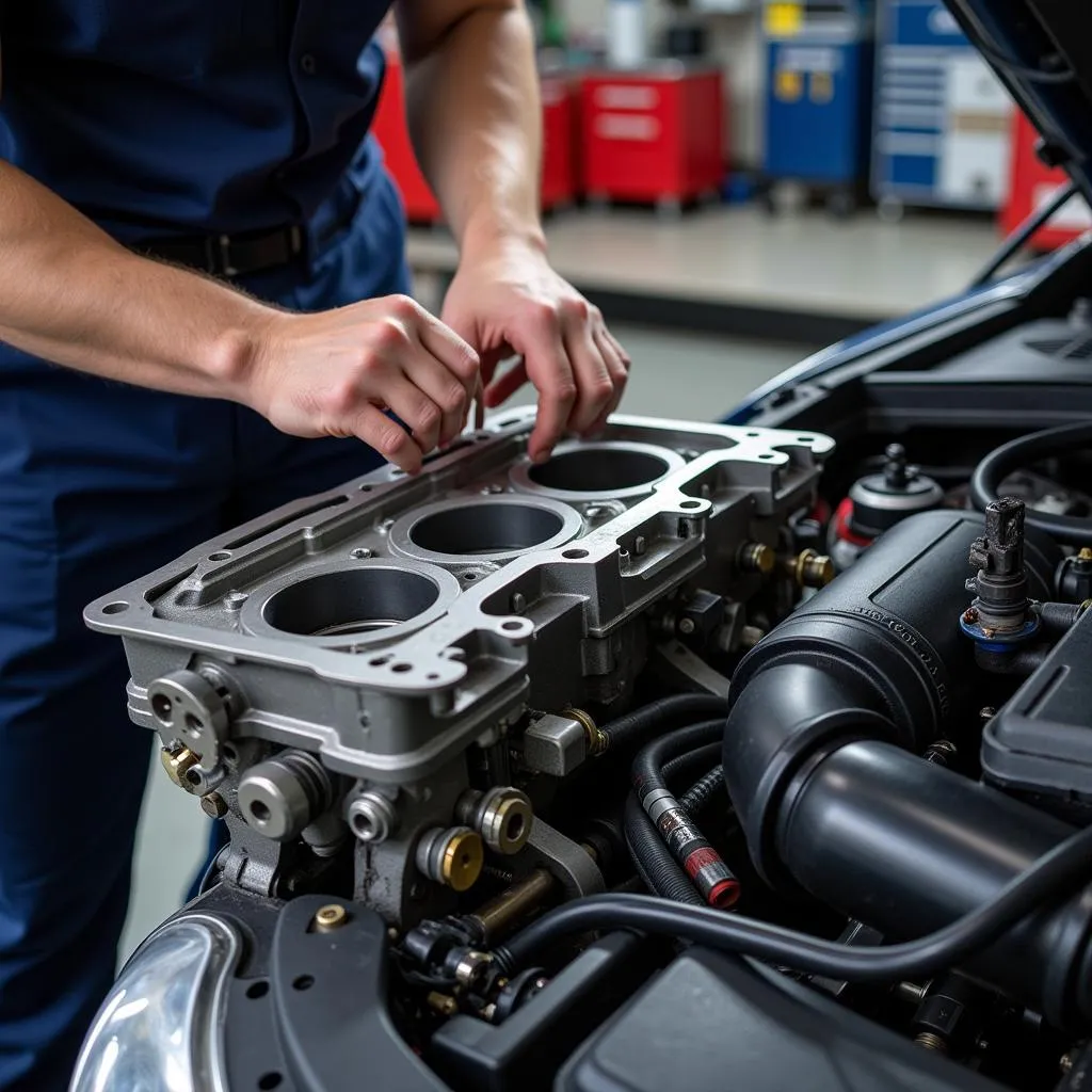 BMW mechanic replacing a head gasket