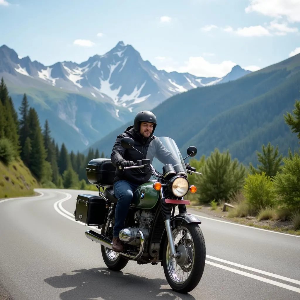 BMW motorcycle with a sidecar on an open road