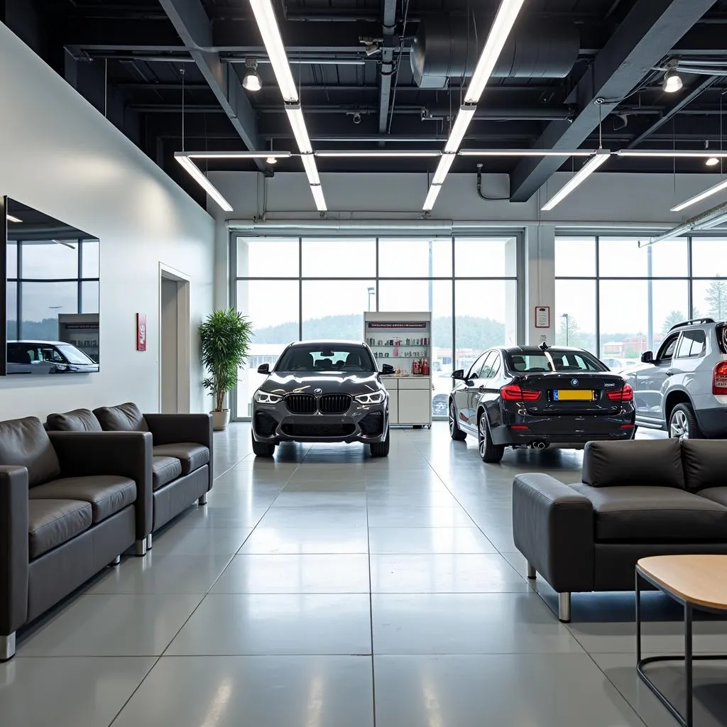 Modern and comfortable BMW service department waiting area.