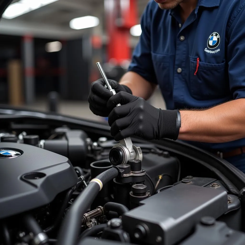 BMW Technician Inspecting Service Bush