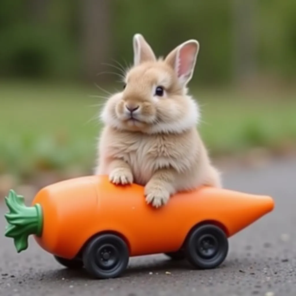 Viral video of a bunny in a carrot car