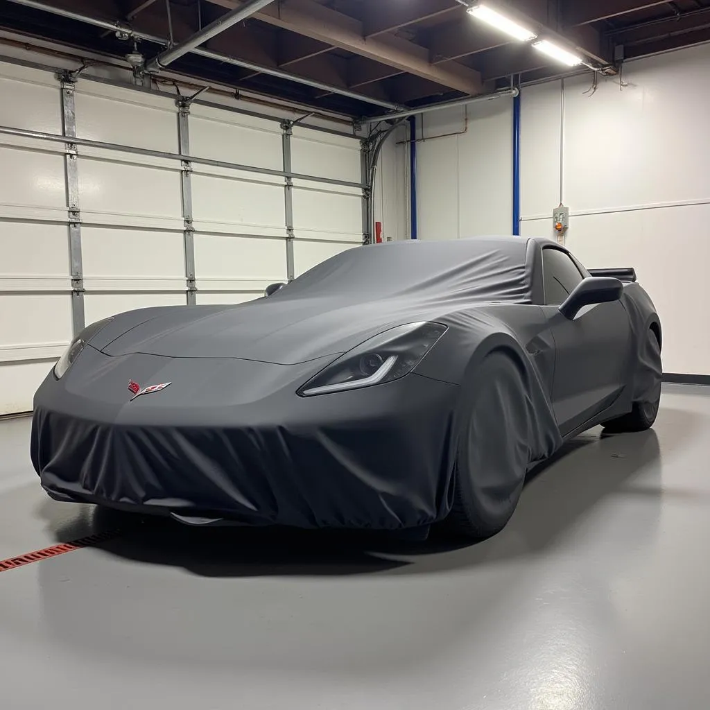 C7 Corvette car cover in garage