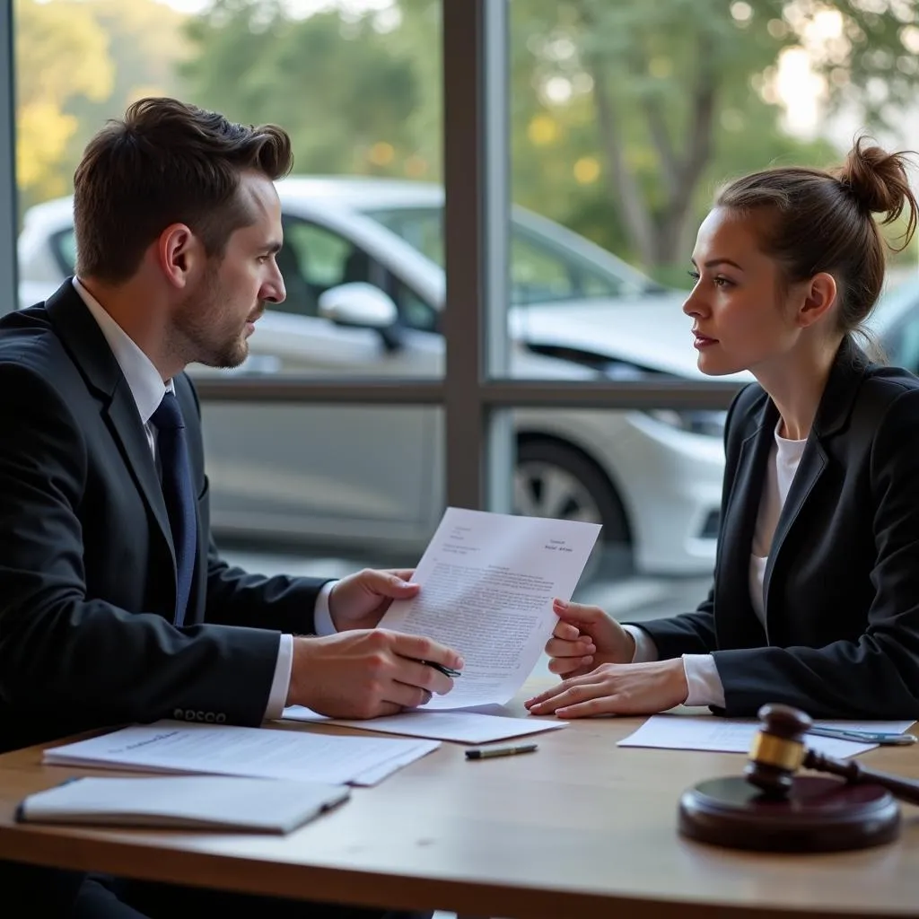 Car accident victim consulting with a lawyer