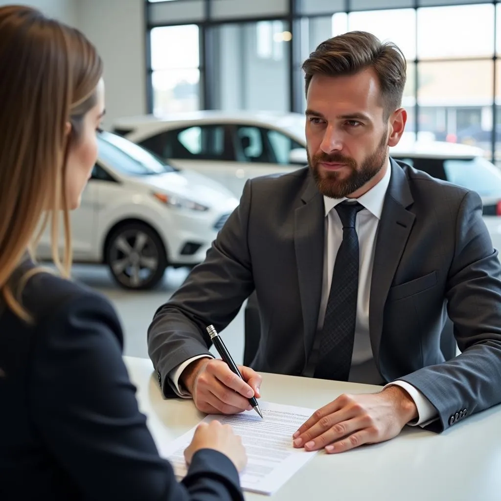 Car Buyer Signing Loan Contract