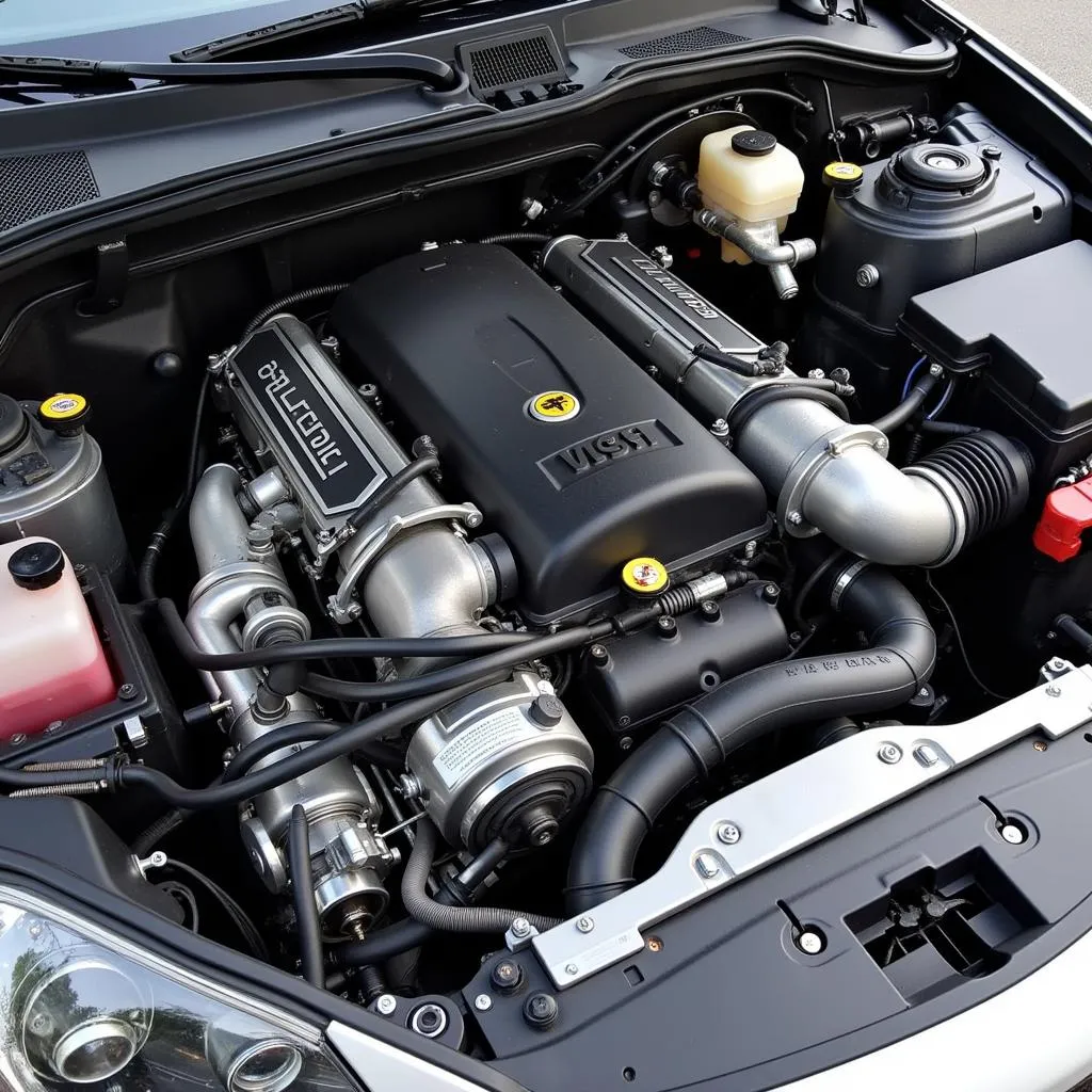 A close-up view of a car engine bay