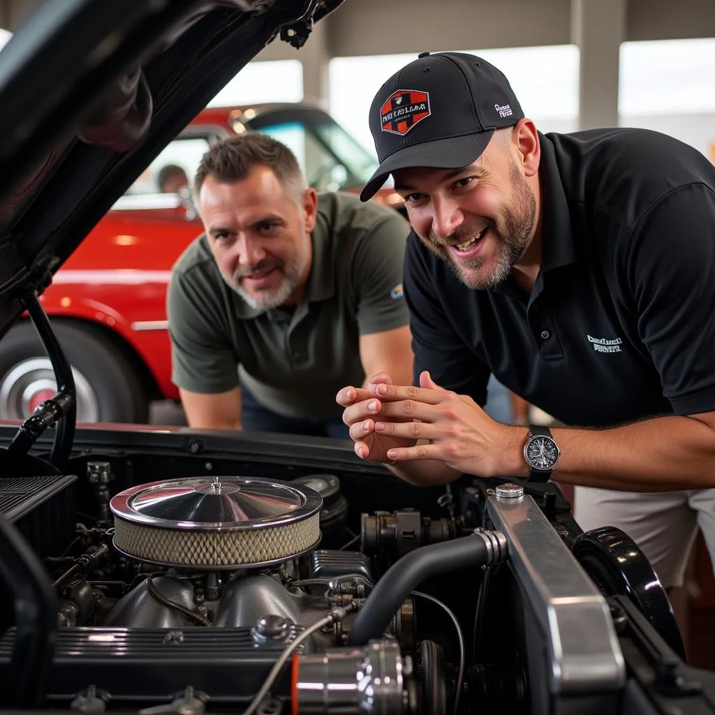 Car Enthusiast Examining Engine at Cayucos