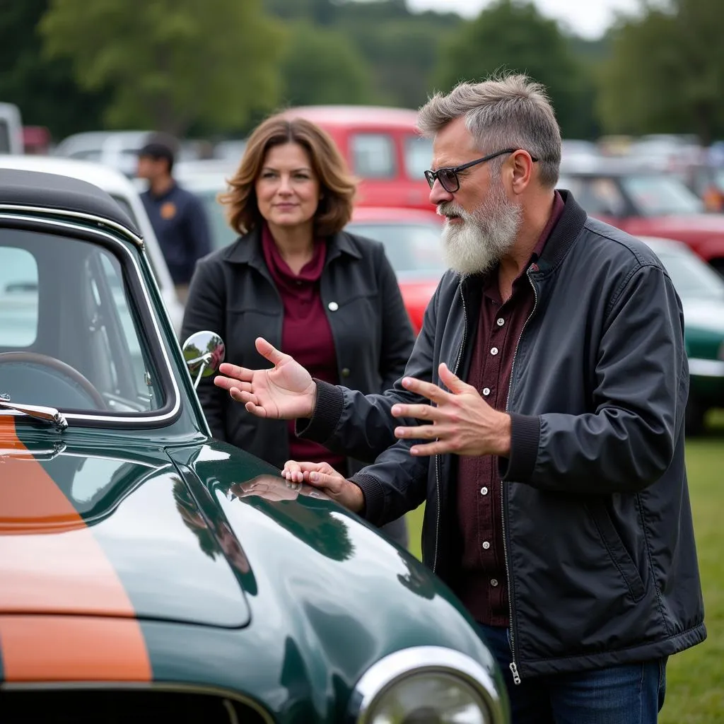 Car Enthusiasts Discussing a Classic Car