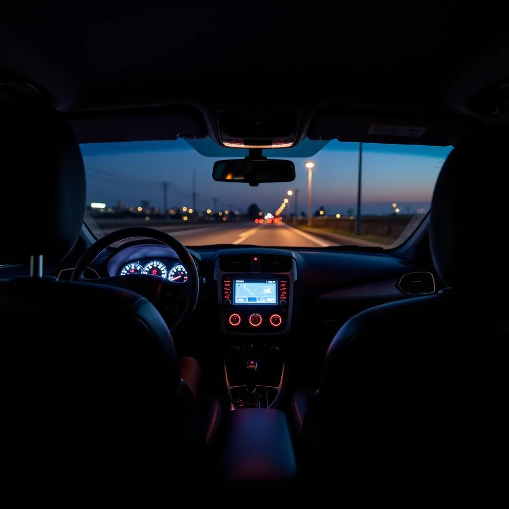 Car interior lights illuminating the cabin