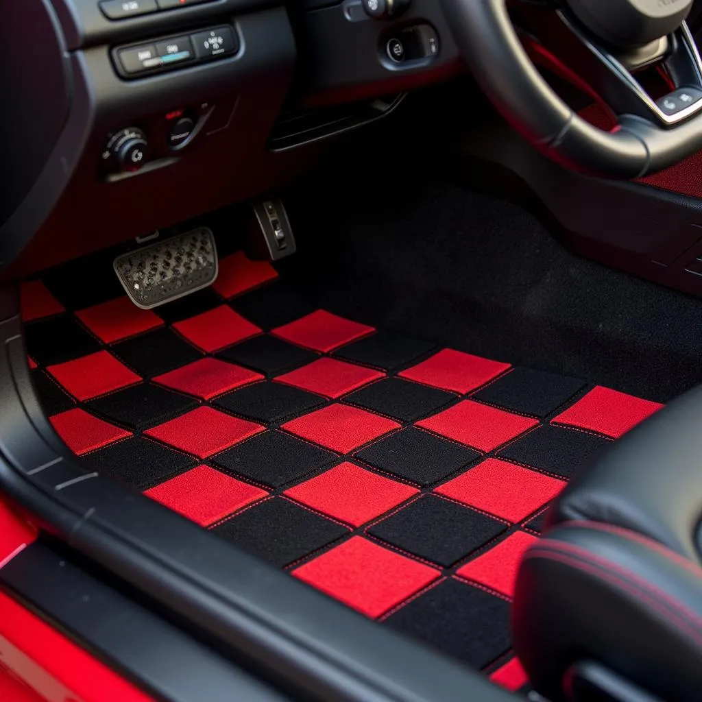 Sports Car Interior with Red Checkered Floor Mats