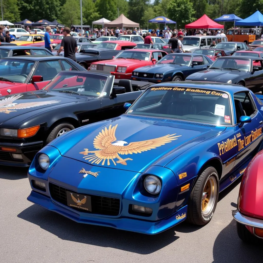 Car Enthusiasts at a Meet with Eagle Stickers on their Cars