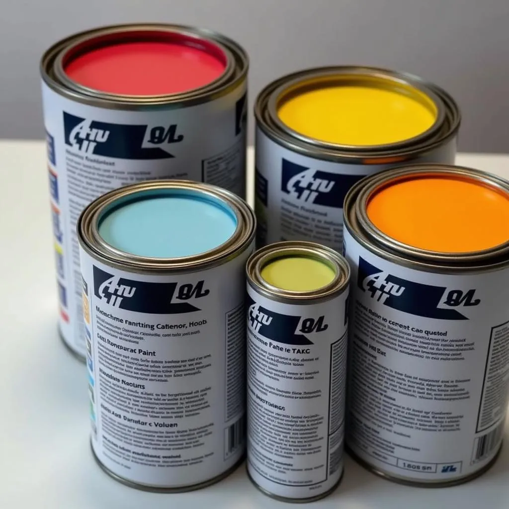 Car paint cans of different sizes