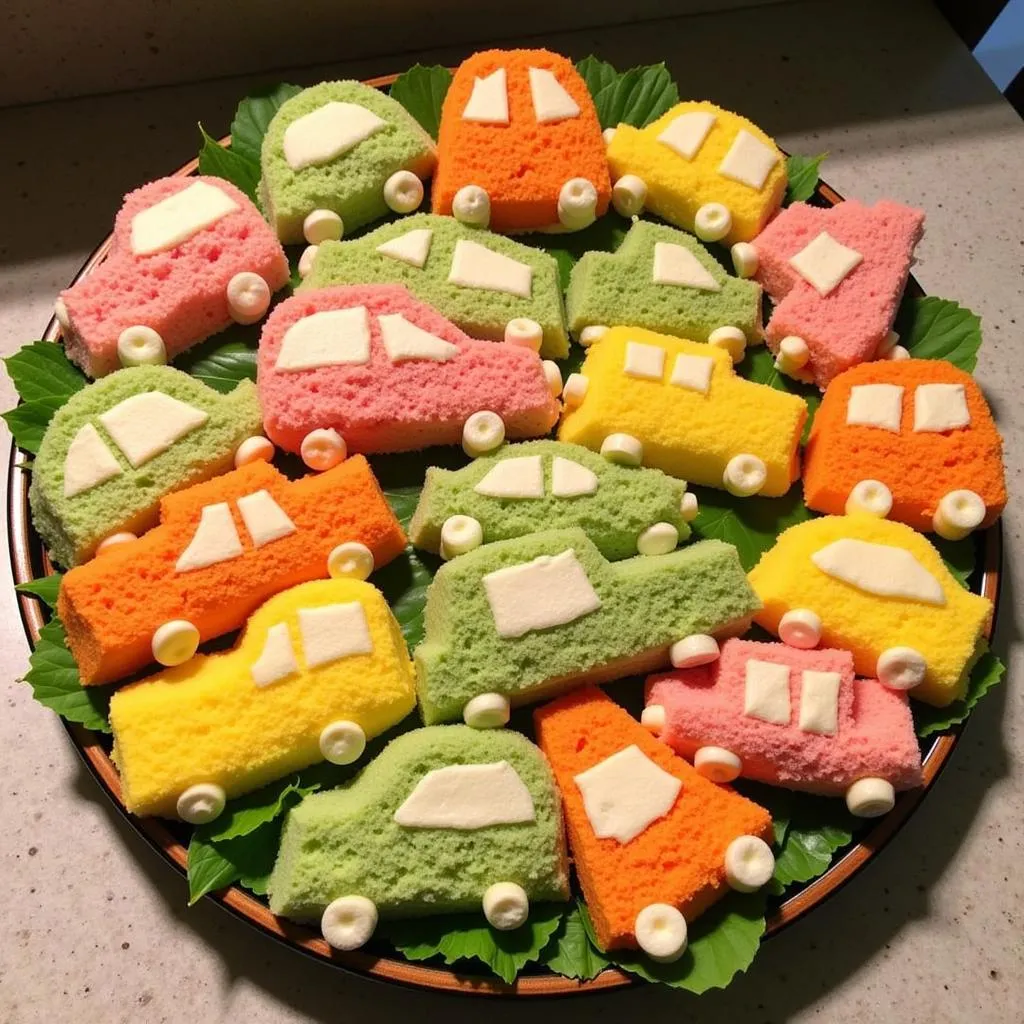 Platter of car-shaped sandwiches for a party