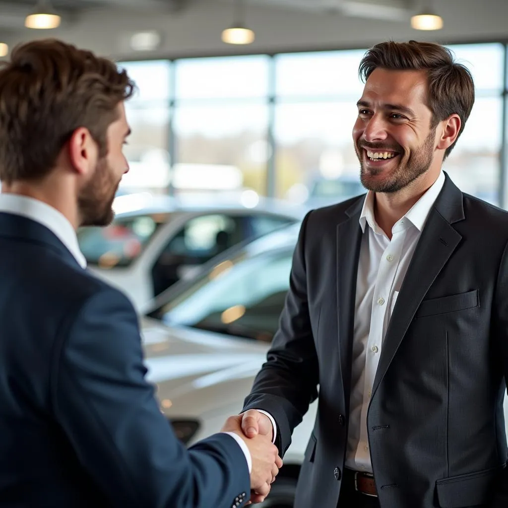 Car Salesperson Assisting Customer