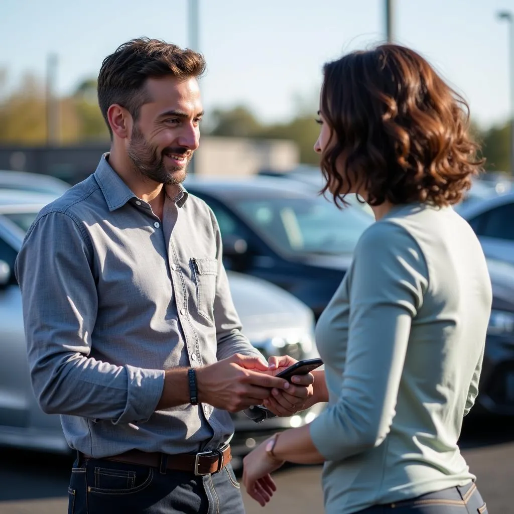 Car Salesperson Assisting Customer