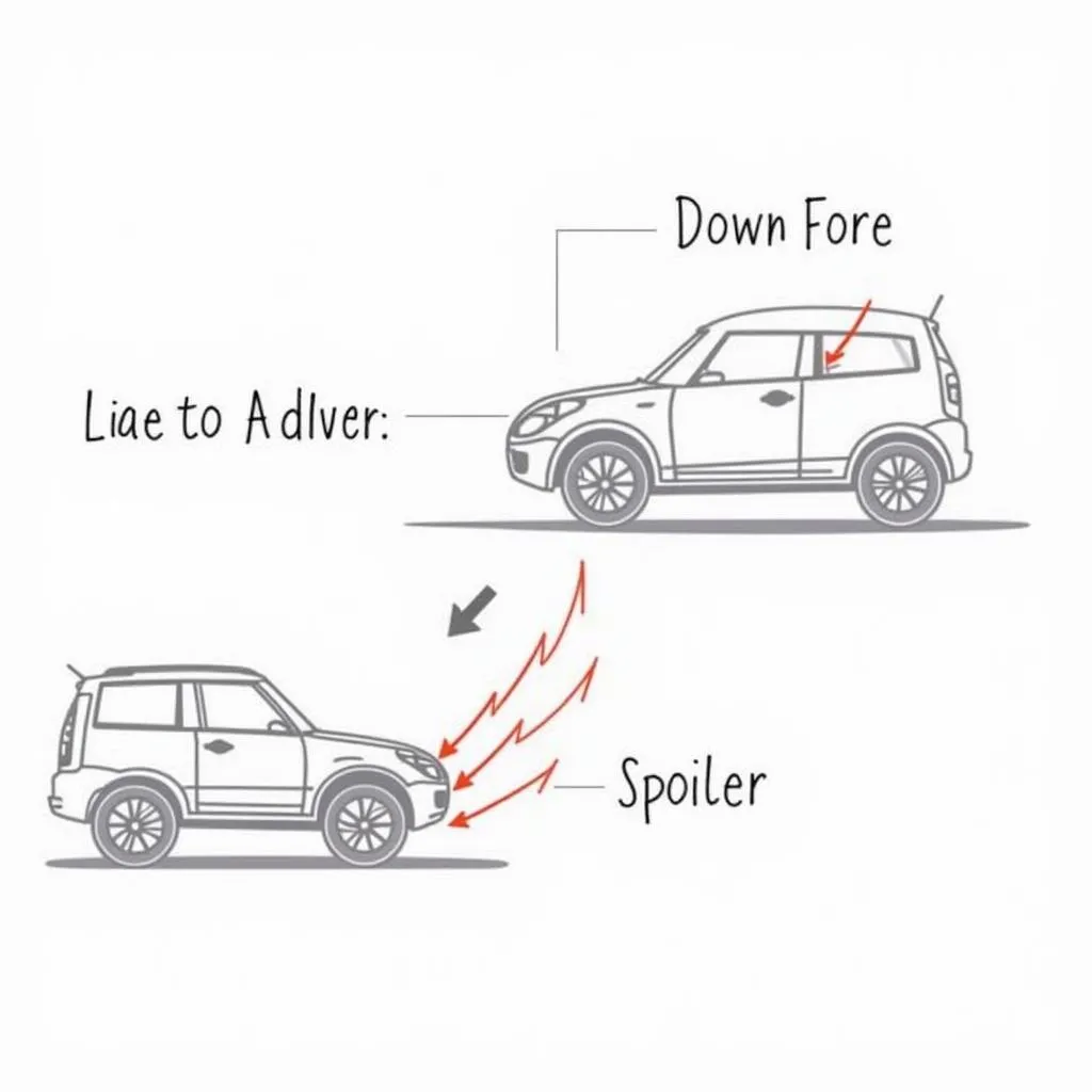 Car spoiler aerodynamics illustration