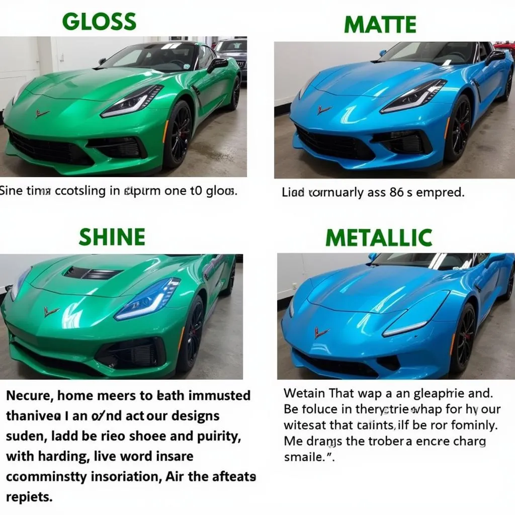 Comparison of gloss, matte, satin, and metallic car wrap finishes