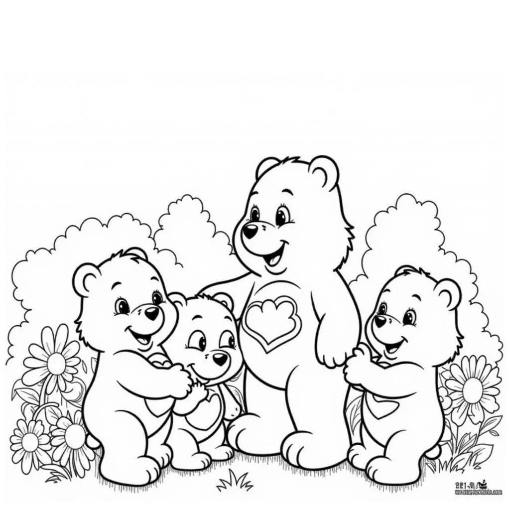 Group of Care Bears Coloring Page