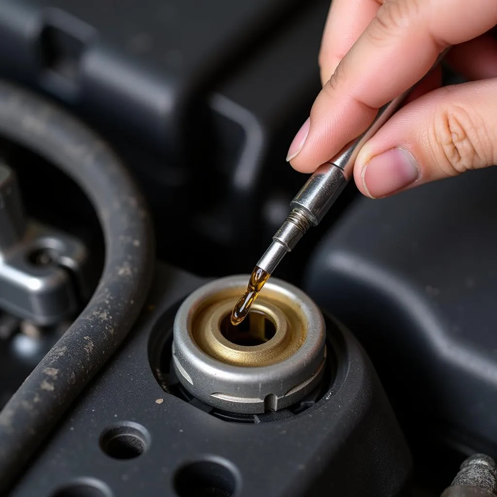 Checking Engine Oil with Dipstick