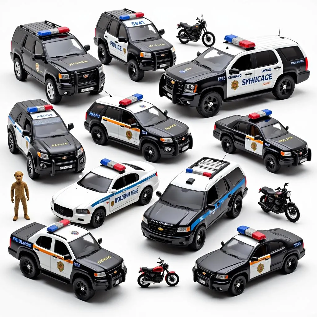 Collection of Different Chicago Police Toy Cars 