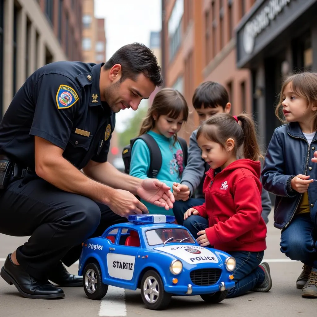 Chicago Police Officer Interacting with Children using Toy Car