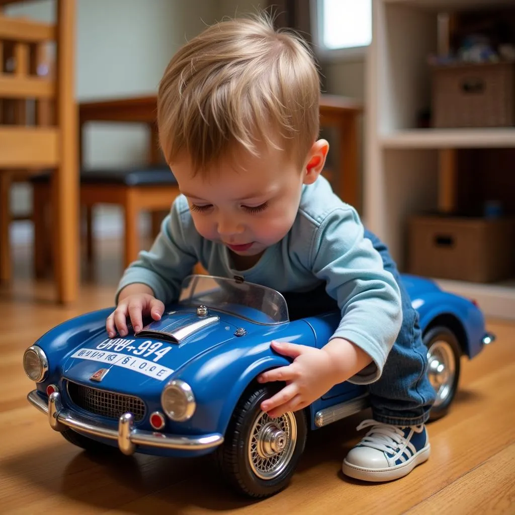 Child Playing with a Chicago Police Toy Car