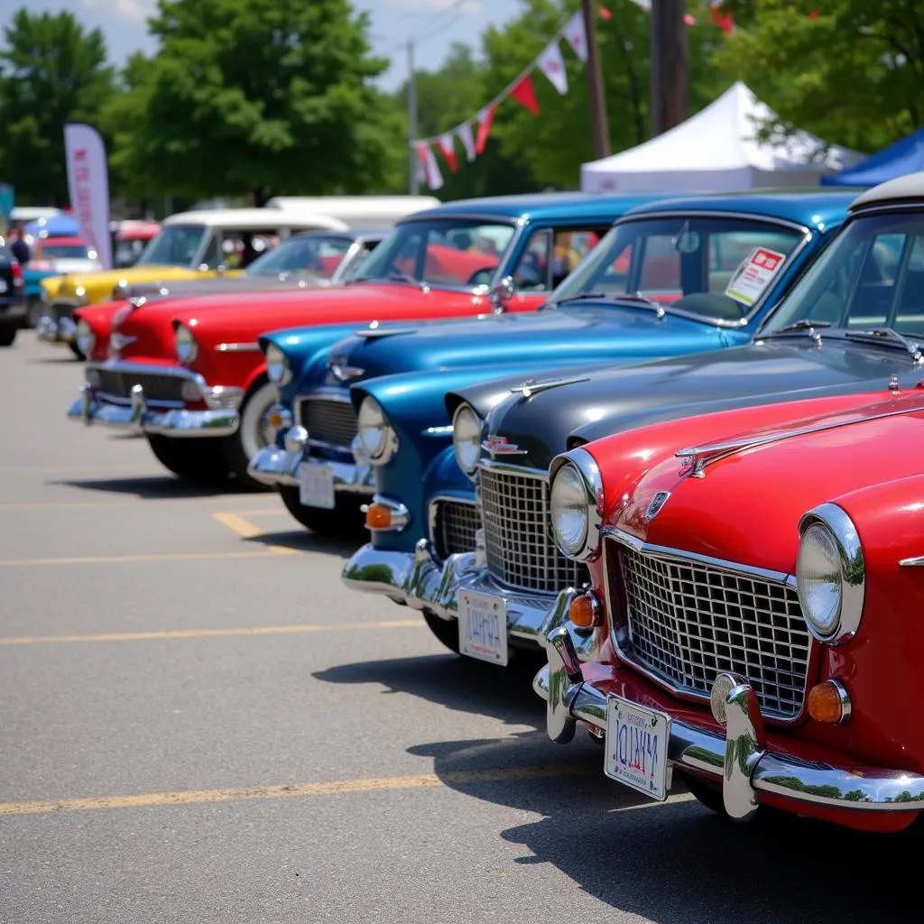 Classic Cars Lined Up at a Jamestown NY Car Show