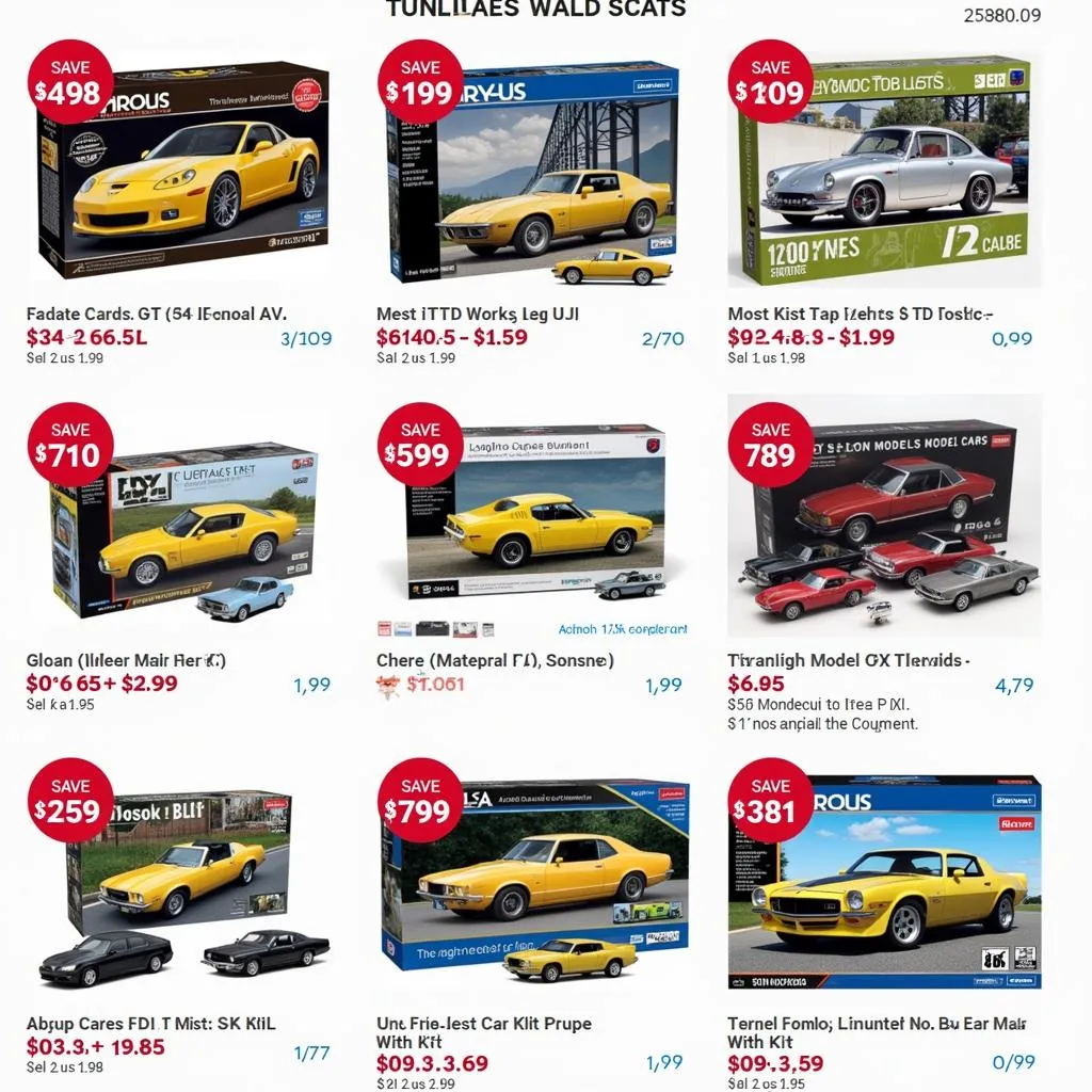 Assortment of model car kits on clearance