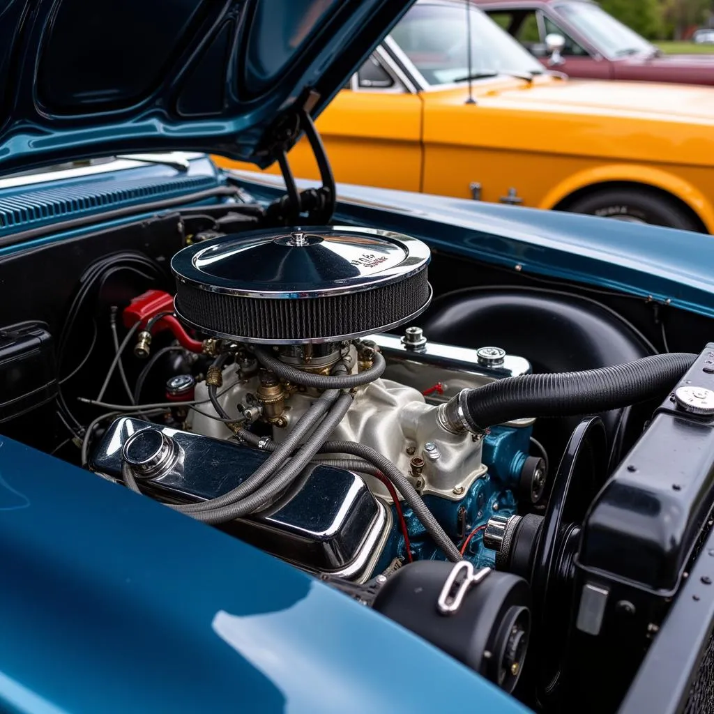 Close-up of a Vintage Car Engine at Clifton VA Car Show