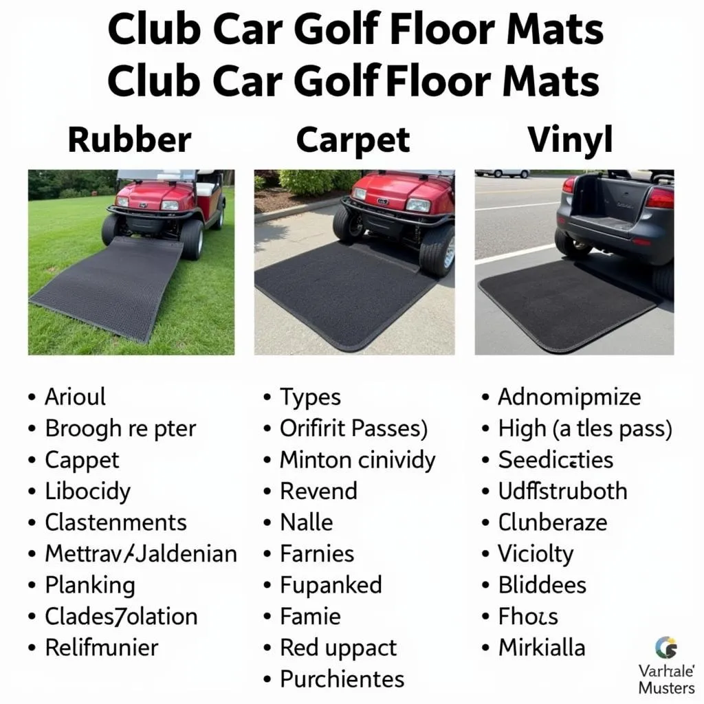 Different types of club car golf cart floor mats: rubber, carpet, vinyl