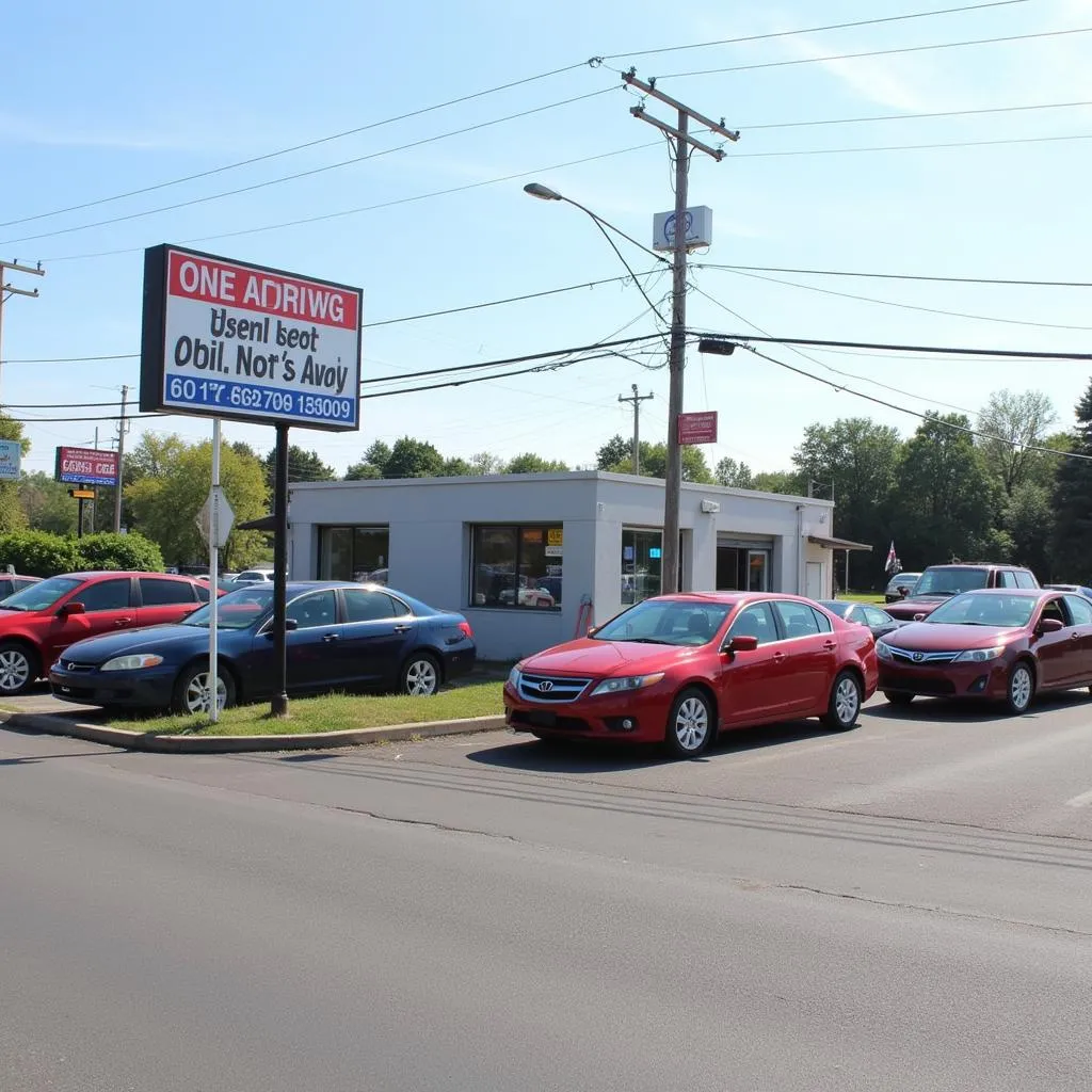 Independent used car dealership on a corner lot