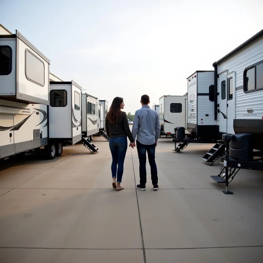 Couple Choosing a Living Quarters Car Trailer