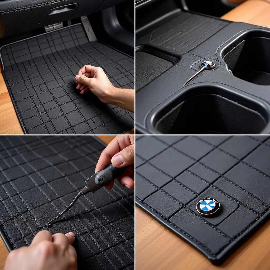  A craftsman meticulously creating custom BMW car mats.