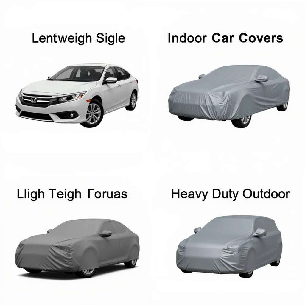 Various car covers displayed for comparison