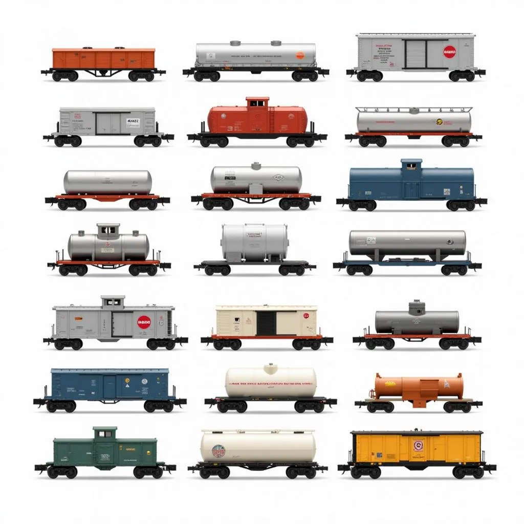 Various types of N scale freight cars for model railroads