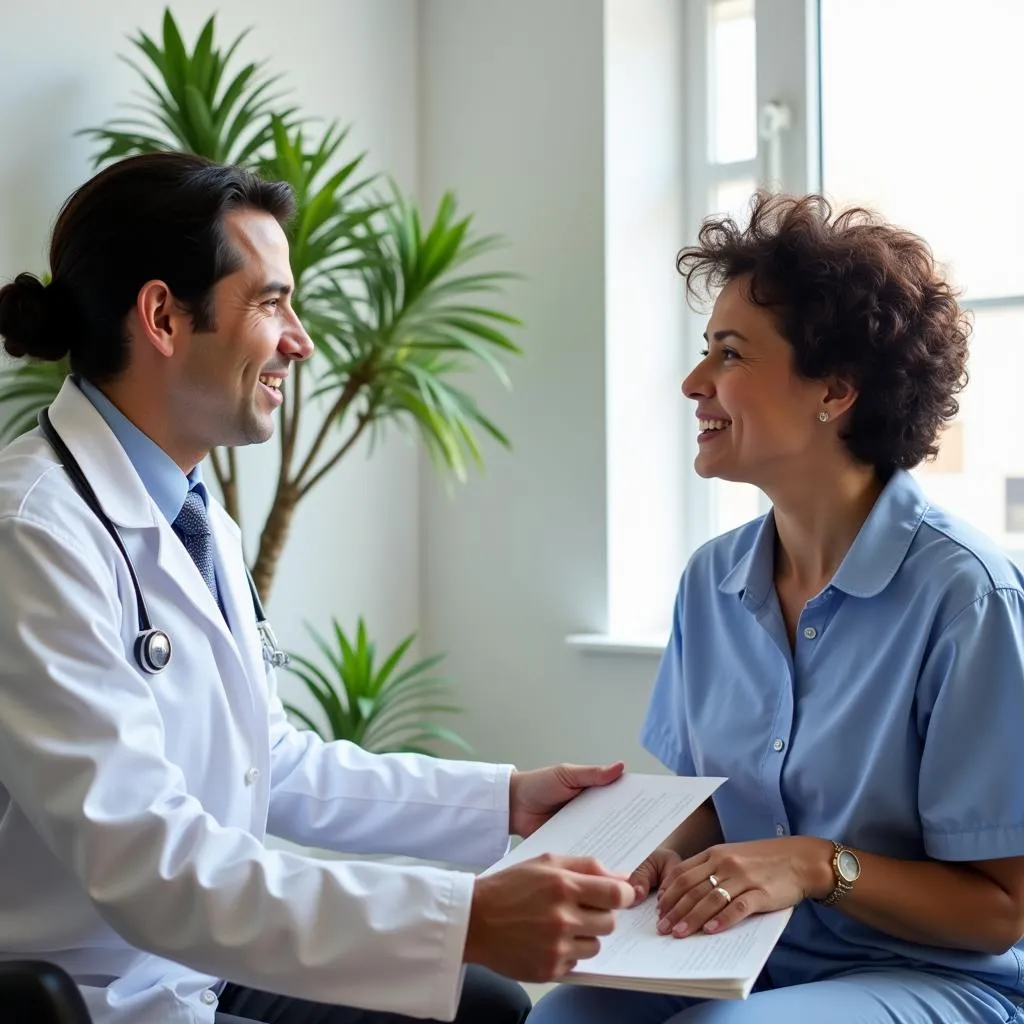 Doctor and patient having a conversation in a primary care office