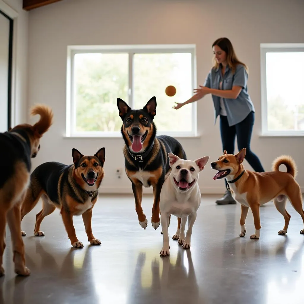 Dogs enjoying playtime at doggy daycare