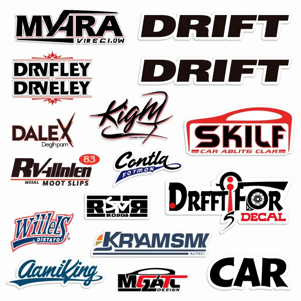 Drift car decals in various designs