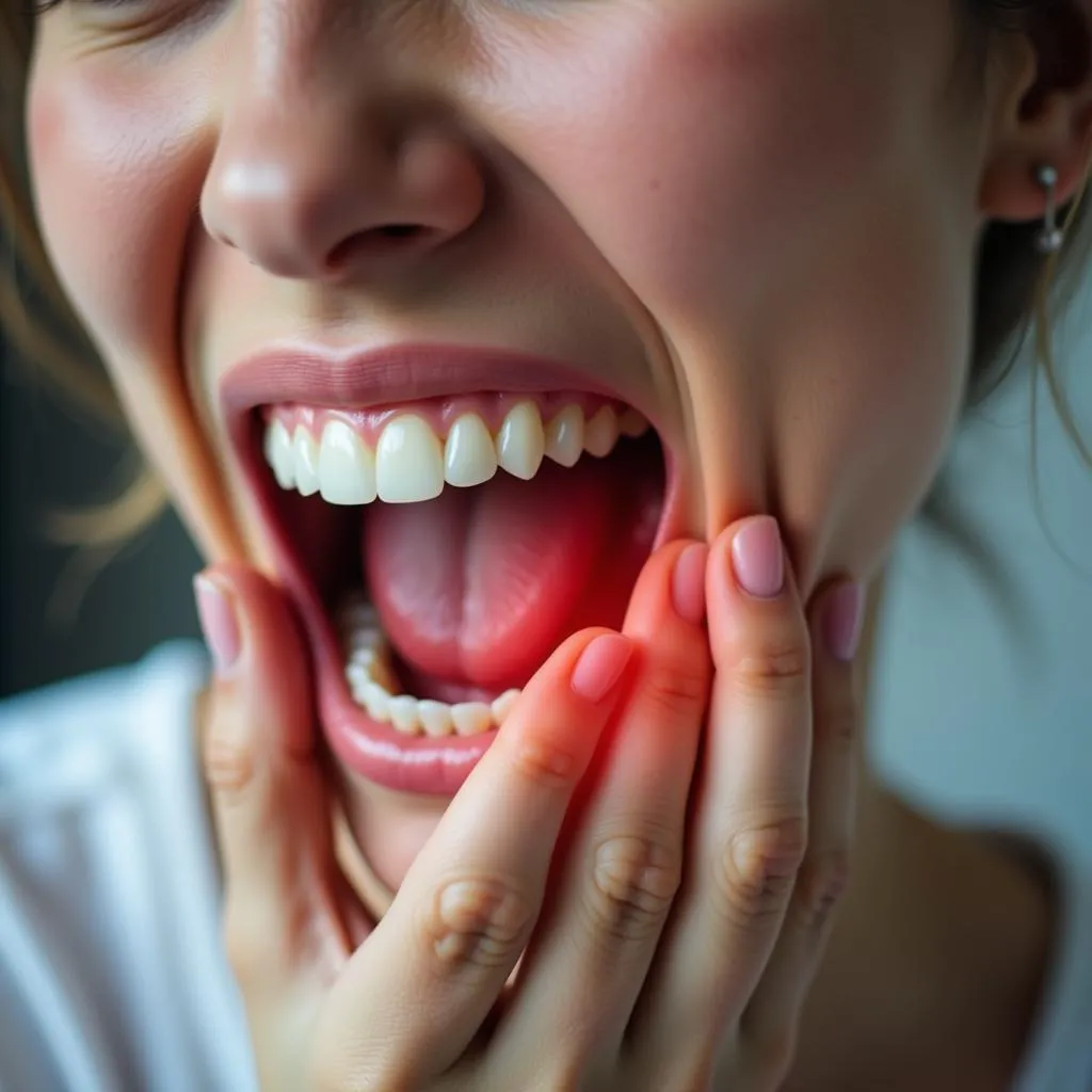 Woman holding jaw in pain