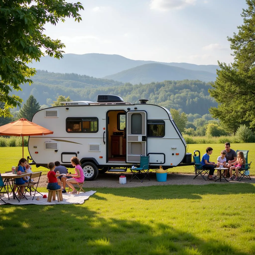 Family Enjoying their Living Quarters Car Trailer