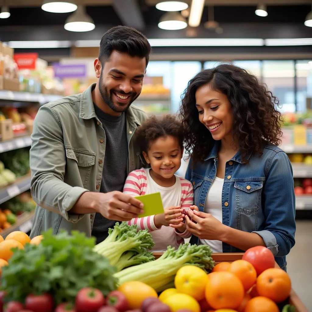 Family Using CarePlus Card for Healthy Groceries