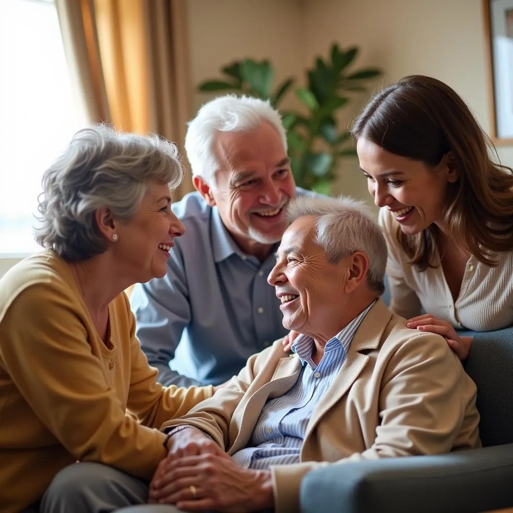 Family visiting a loved one in a care home