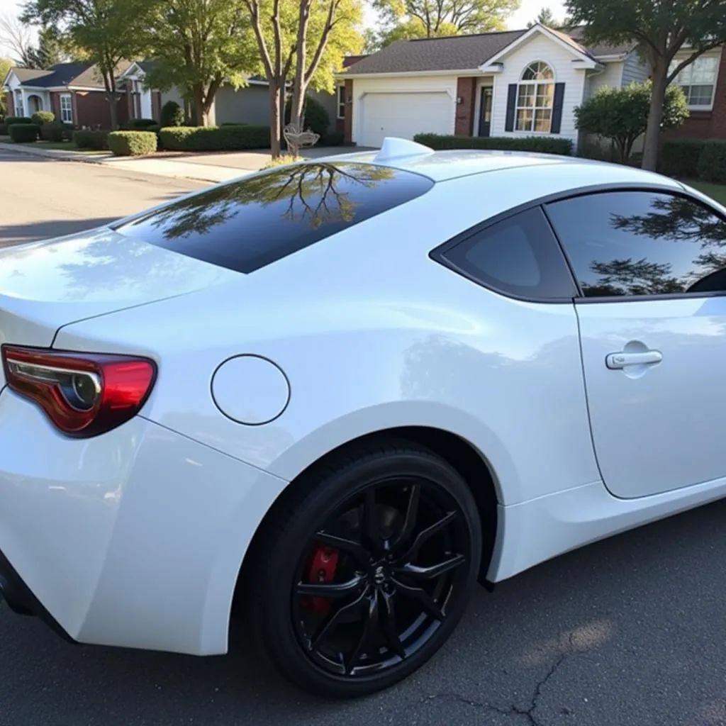 Gloss White Wrapped Sports Car Parked Outdoors