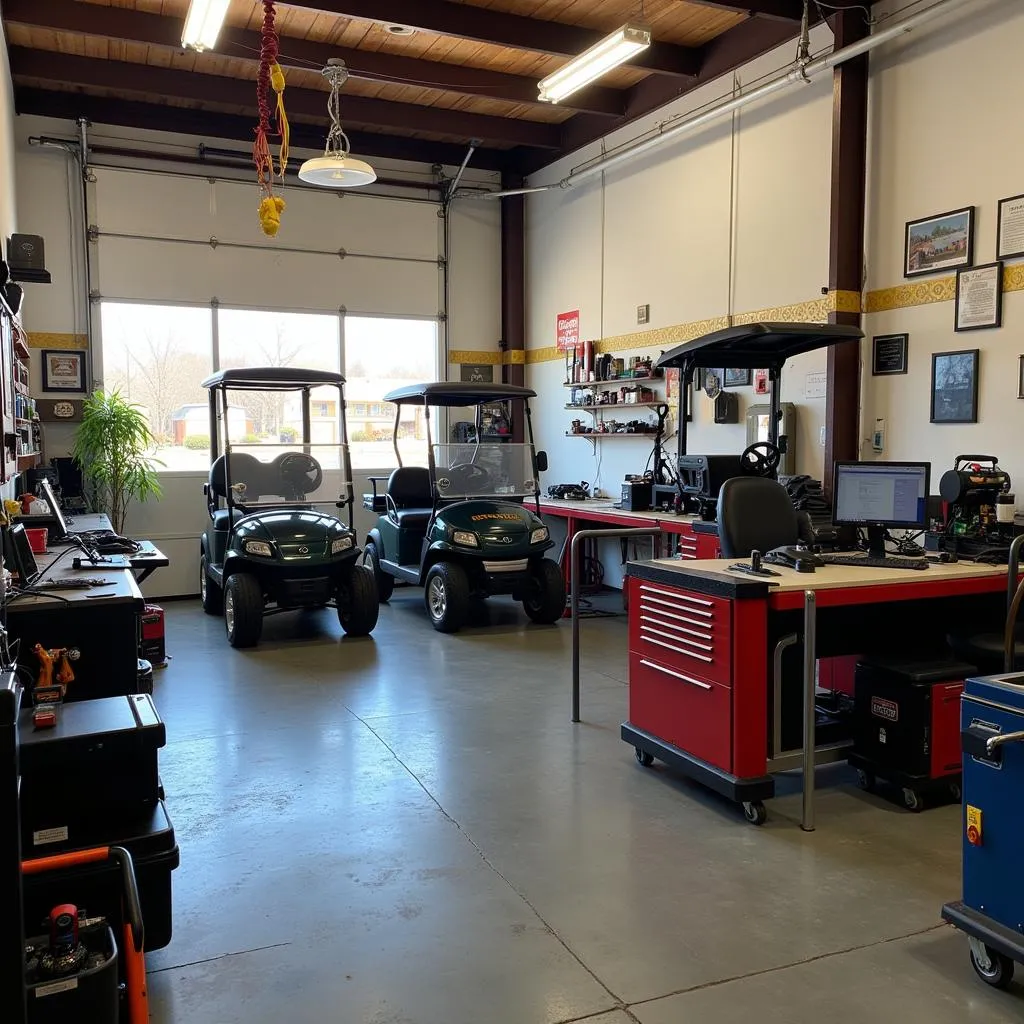 Inside a Golf Cart Repair Shop