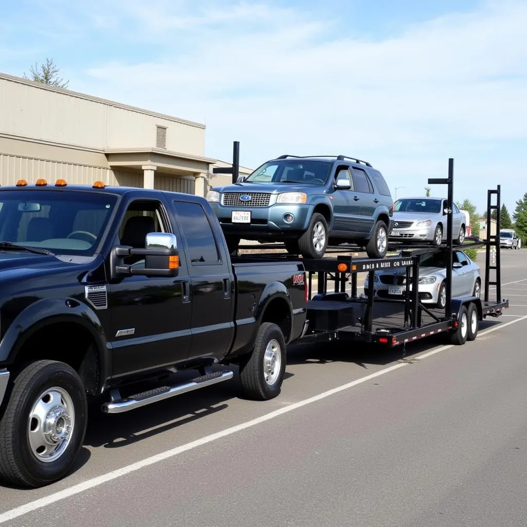 Gooseneck Car Hauler Trailer Hauling Multiple Cars