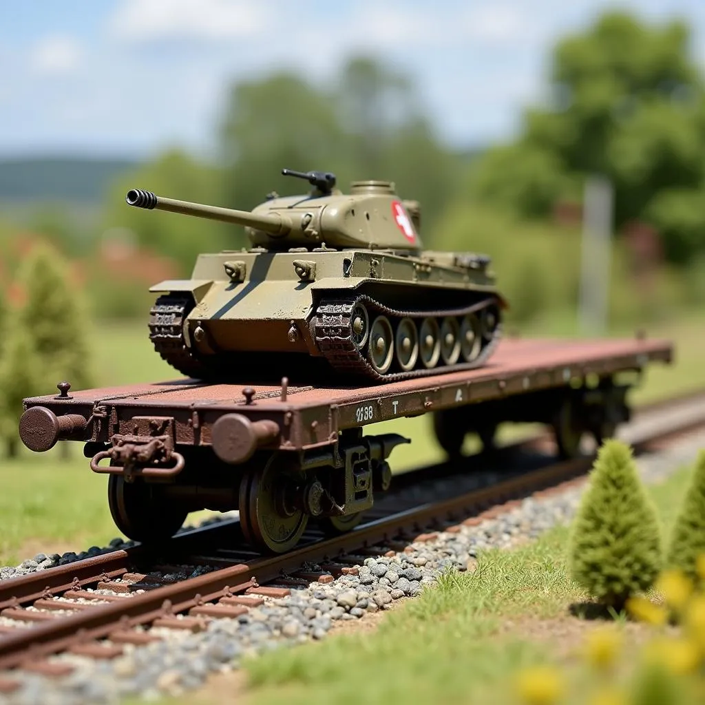 HO Scale Military Train Flatcar Transporting Tank