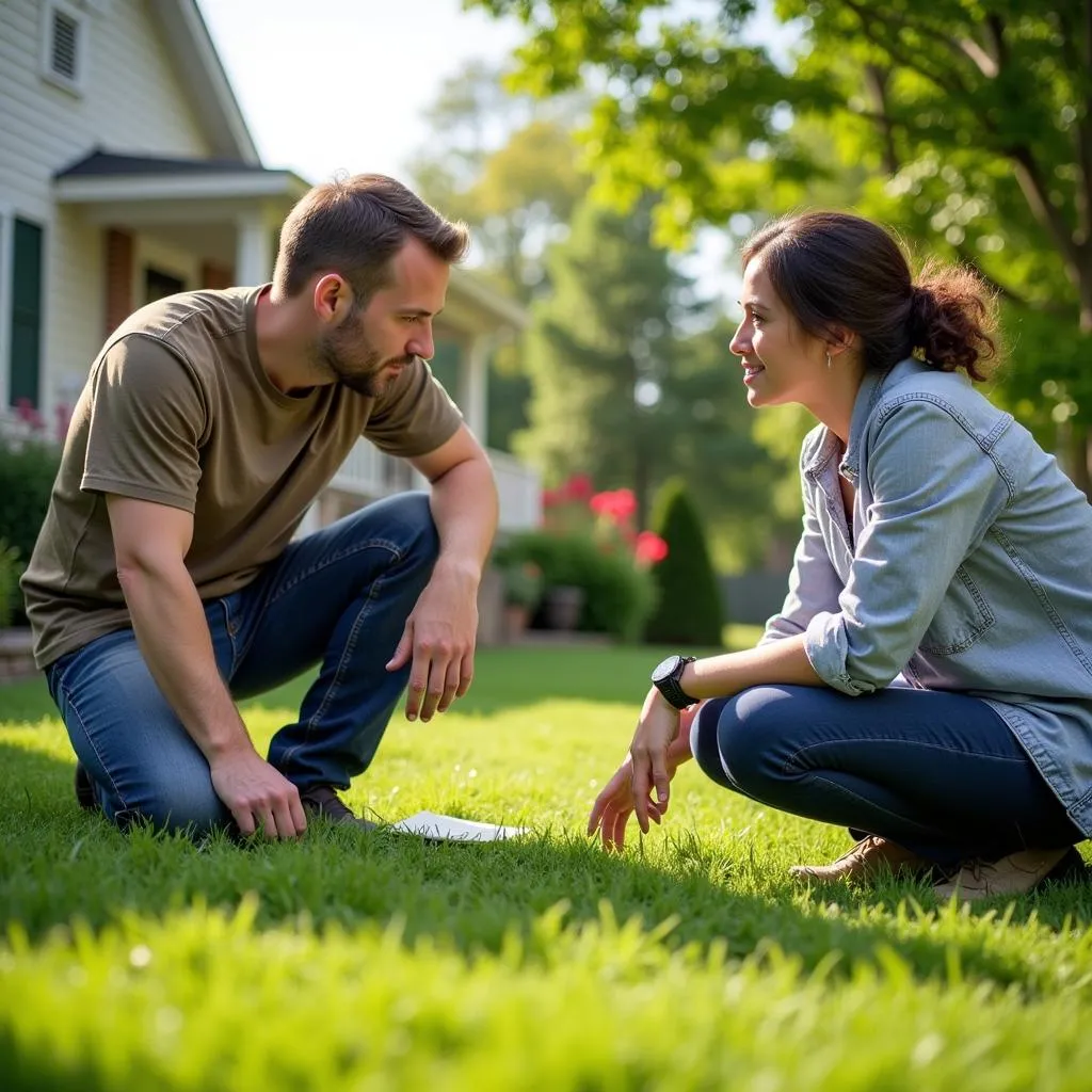 Homeowner and lawn care professional discussing a program