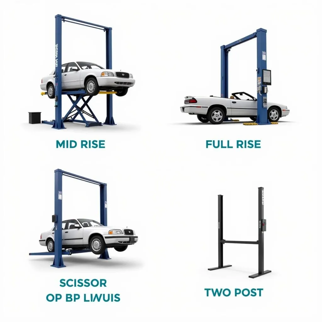 Different types of hydraulic portable car lifts.