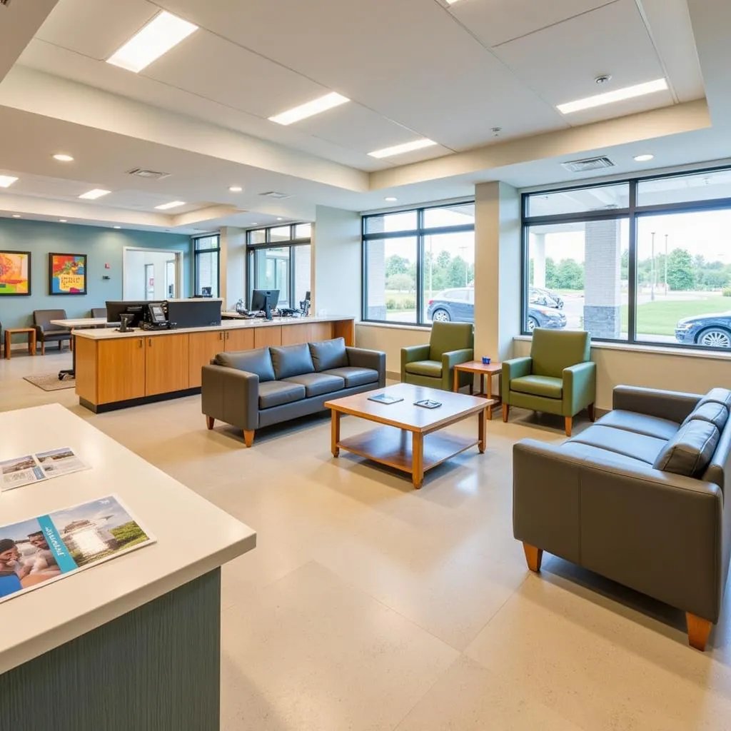 Modern and clean interior of Lahey Burlington Acute Care waiting area